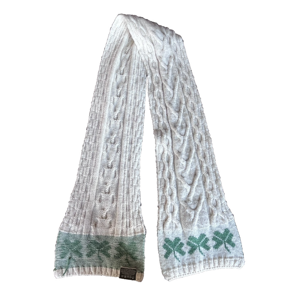 Carraig Donn 100% Merino Wool White Scarf with Shamrocks